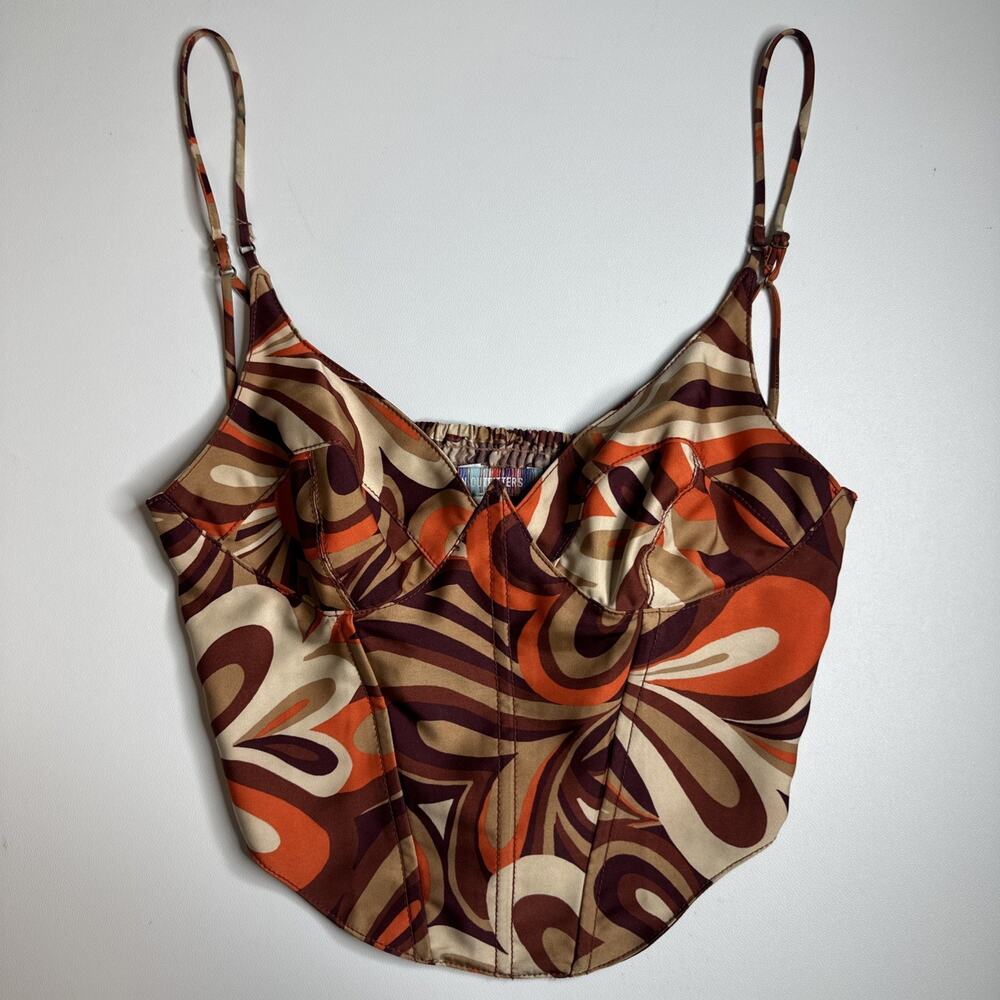 Urban Outfitters Karissa Swirl Corset Top Women’s M Orange Brown Retro 70s Boho - Picture 3 of 12